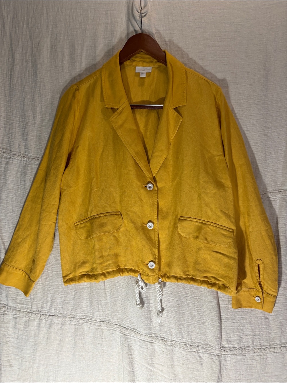 J. Jill “Daisy” Linen Blend Yellow Drawstring Hem Blazer Jacket Button Utility - Picture 6 of 10